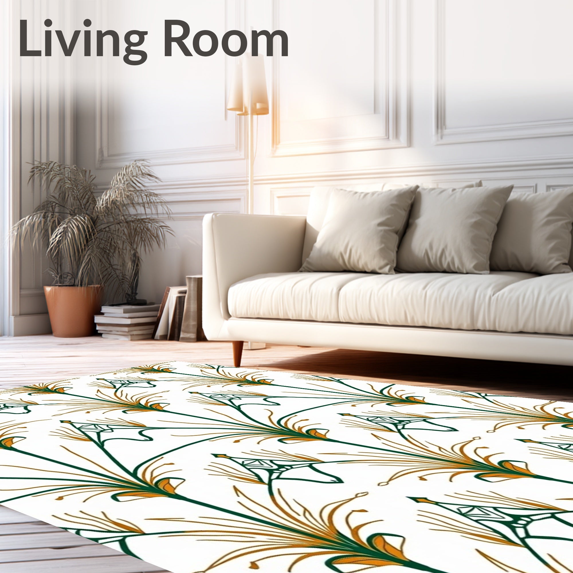 Green Gold Stylized Floral Fan Rug