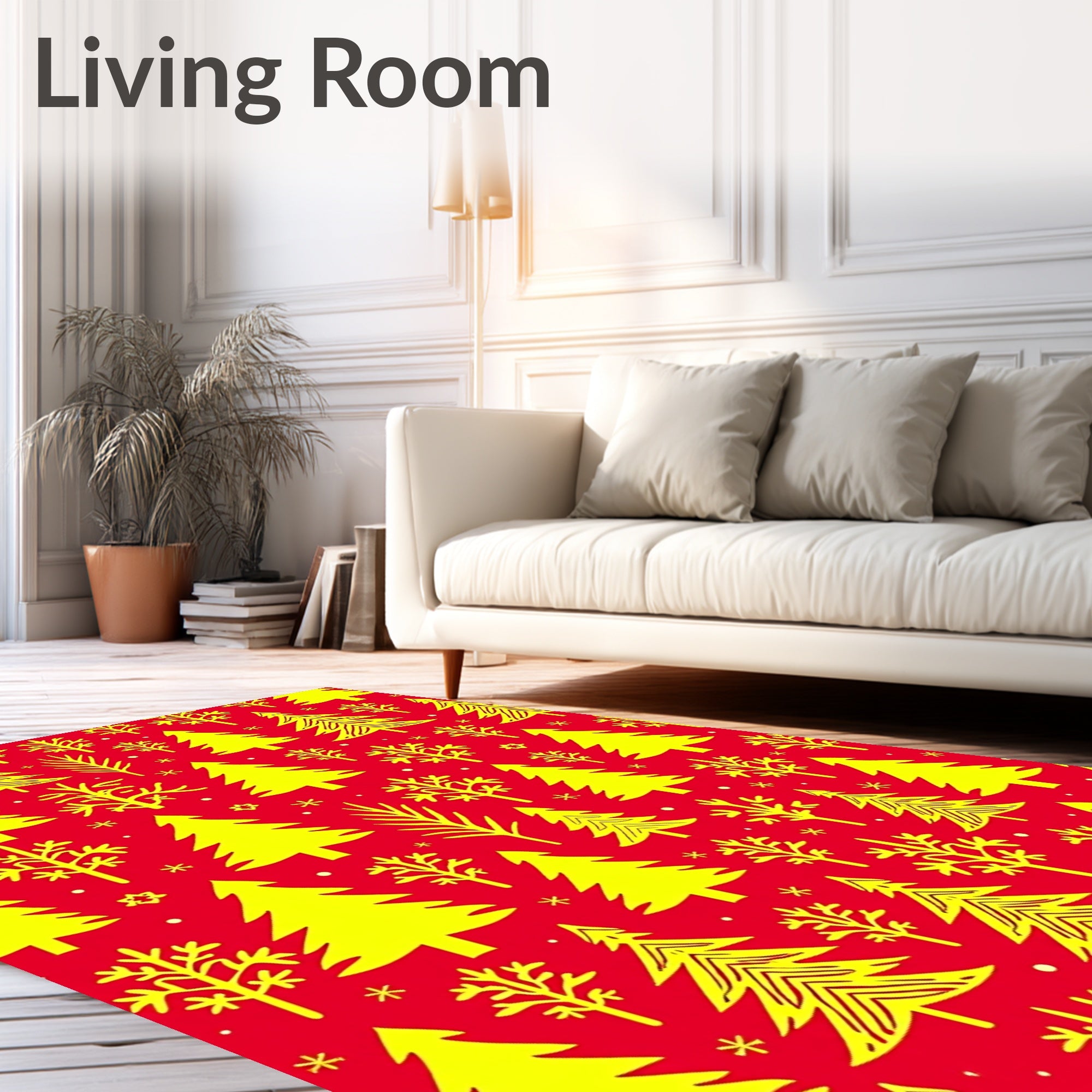 Yellow Evergreen Forest Red Background Rug