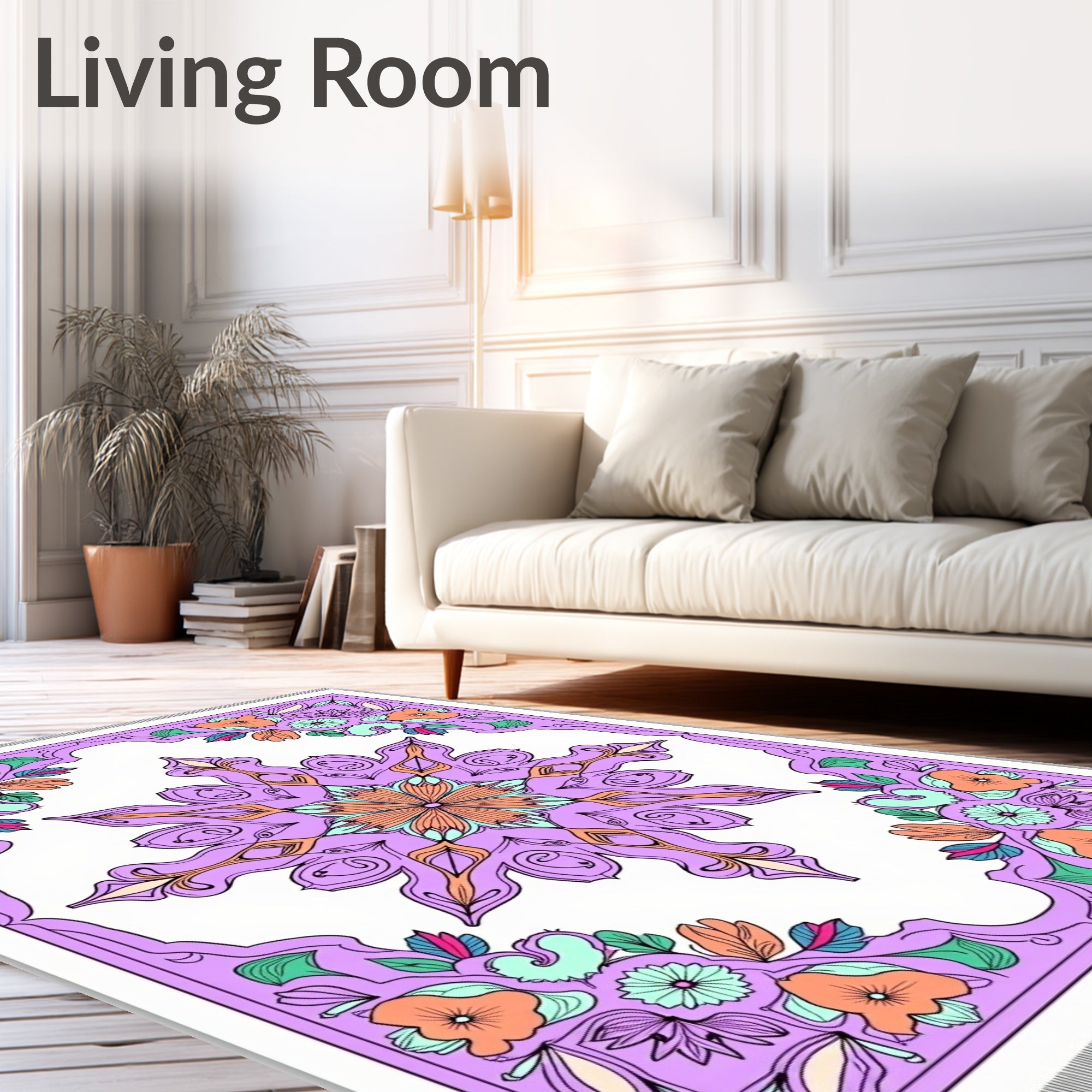 Pastel Lavender Floral Mandala Rug