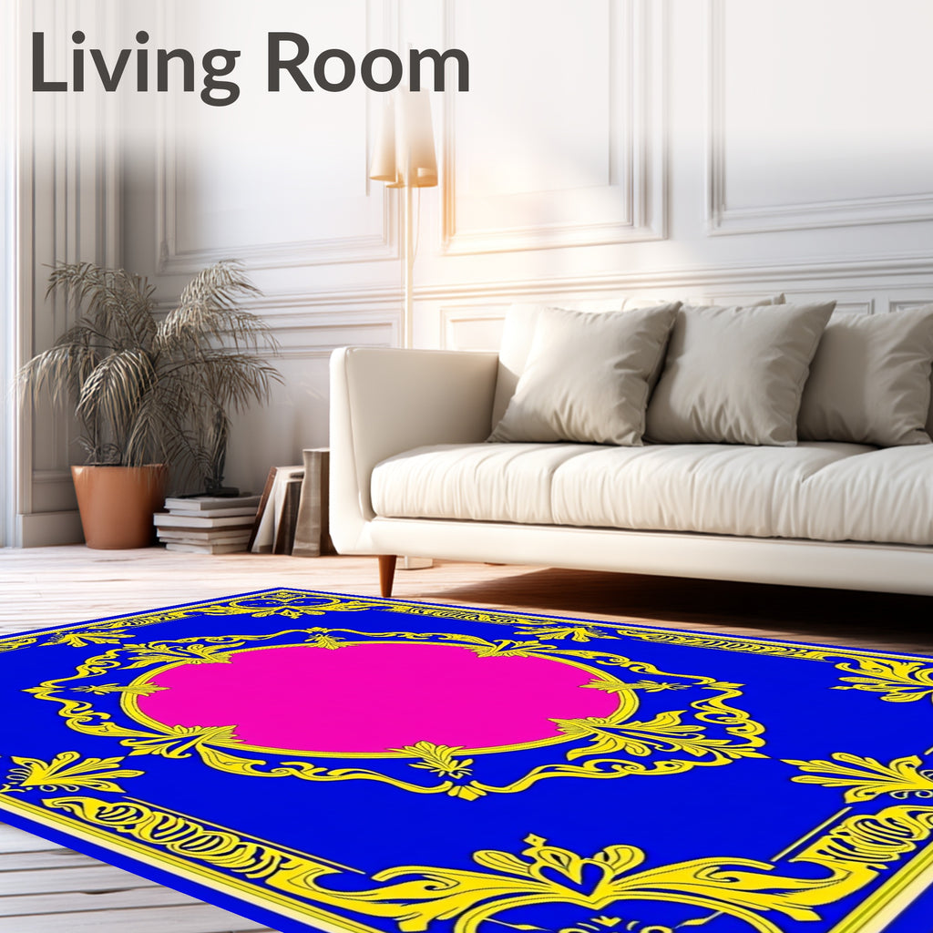 Royal Blue Yellow Floral Centerpiece Rug