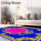 Royal Blue Yellow Floral Centerpiece Rug