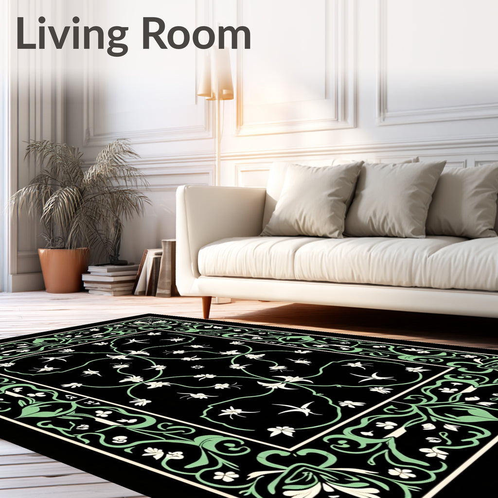 Art Nouveau Black Floral Scroll Rug