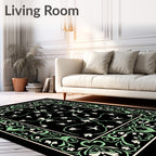 Art Nouveau Black Floral Scroll Rug