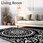 Black White Intricate Mandala Floral Rug