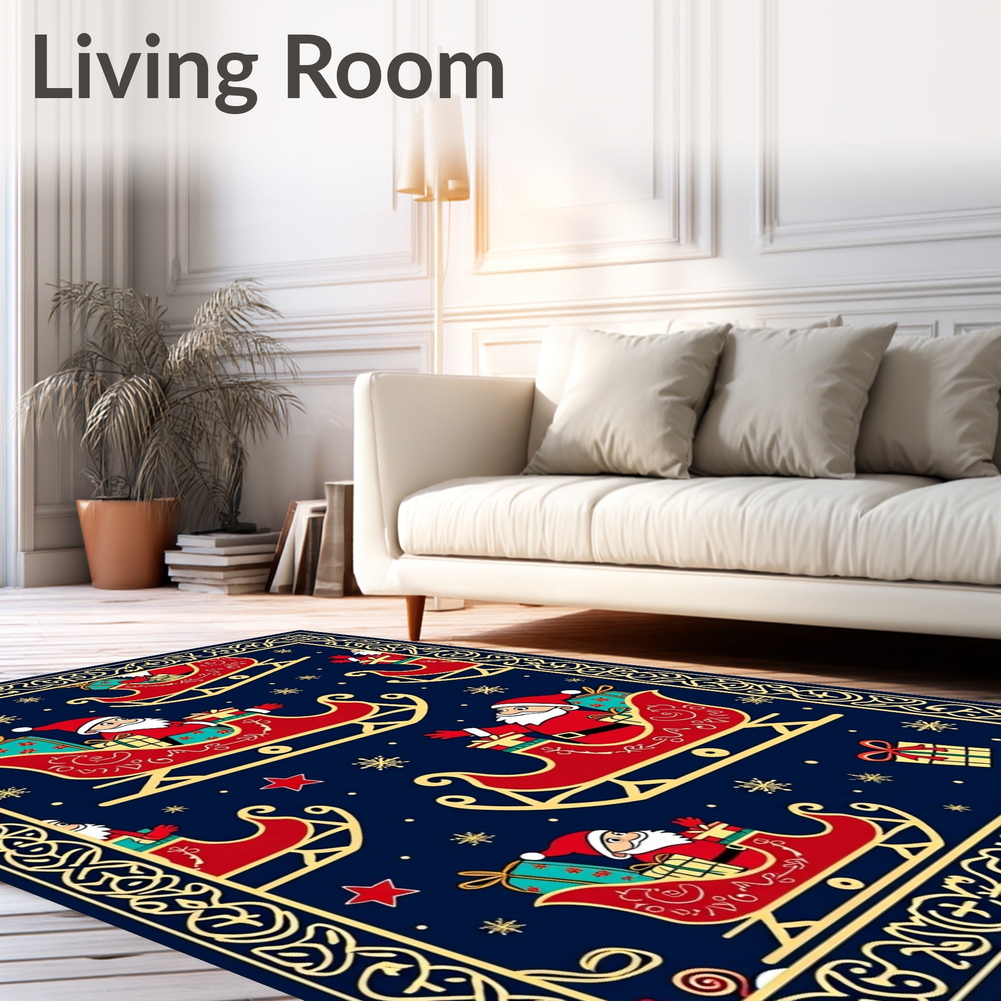 Festive Santa Sleigh Midnight Garland Rug