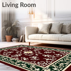 Deep Red Floral and Scroll Medallion Rug