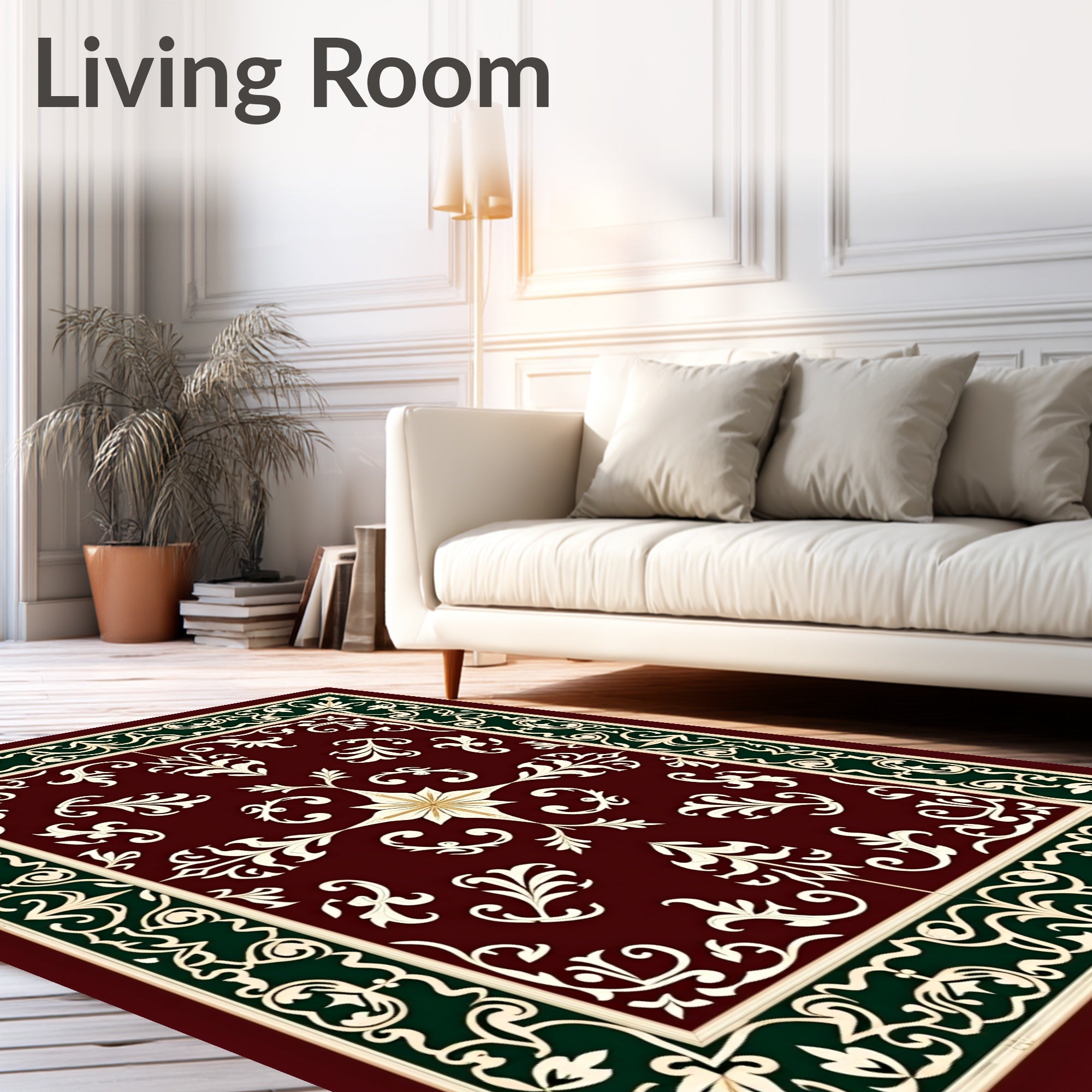 Deep Red Floral and Scroll Medallion Rug