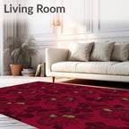 Deep Red Orchid Botanical Floral Rug