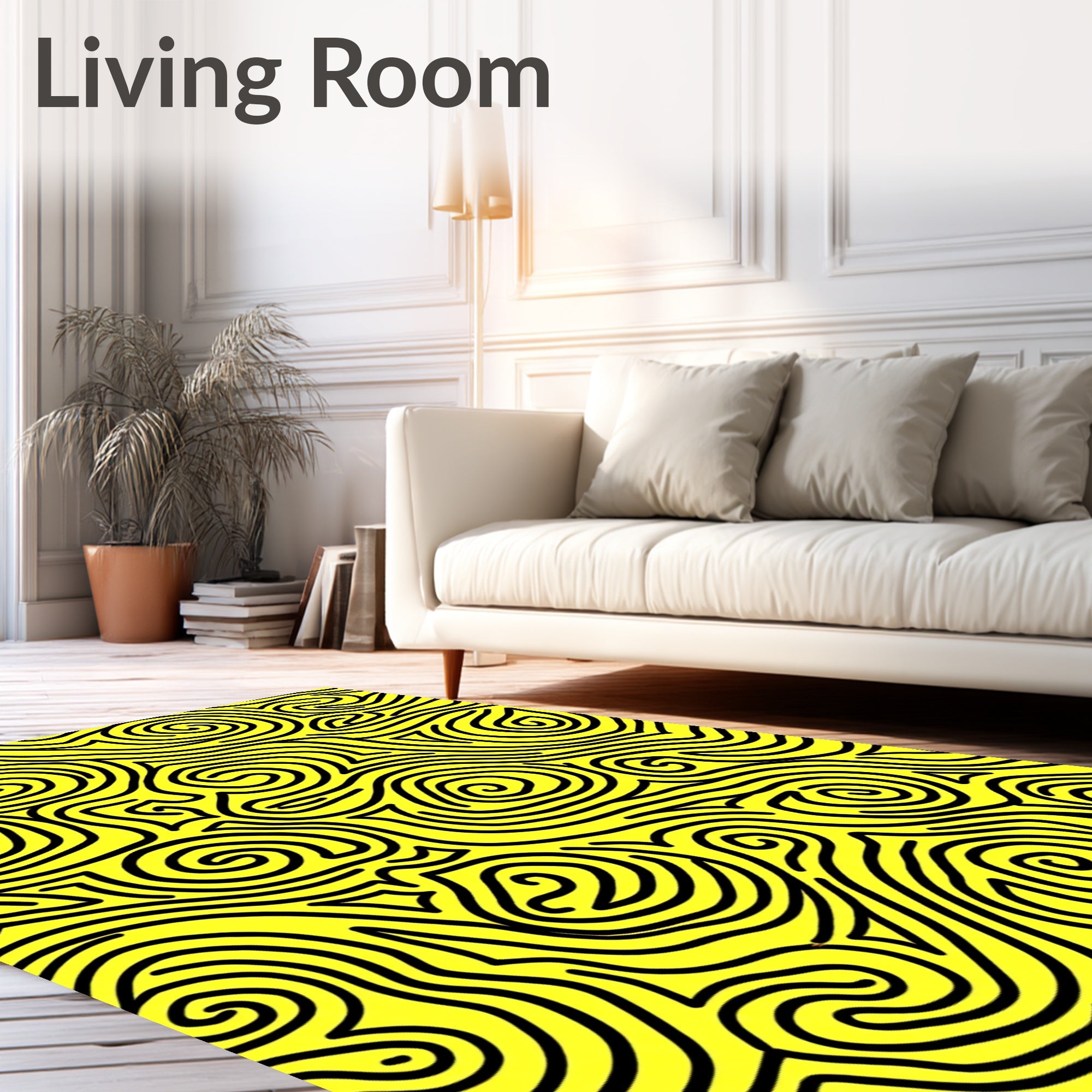 Bright Yellow Swirling Lines Abstract Artwork Rug
