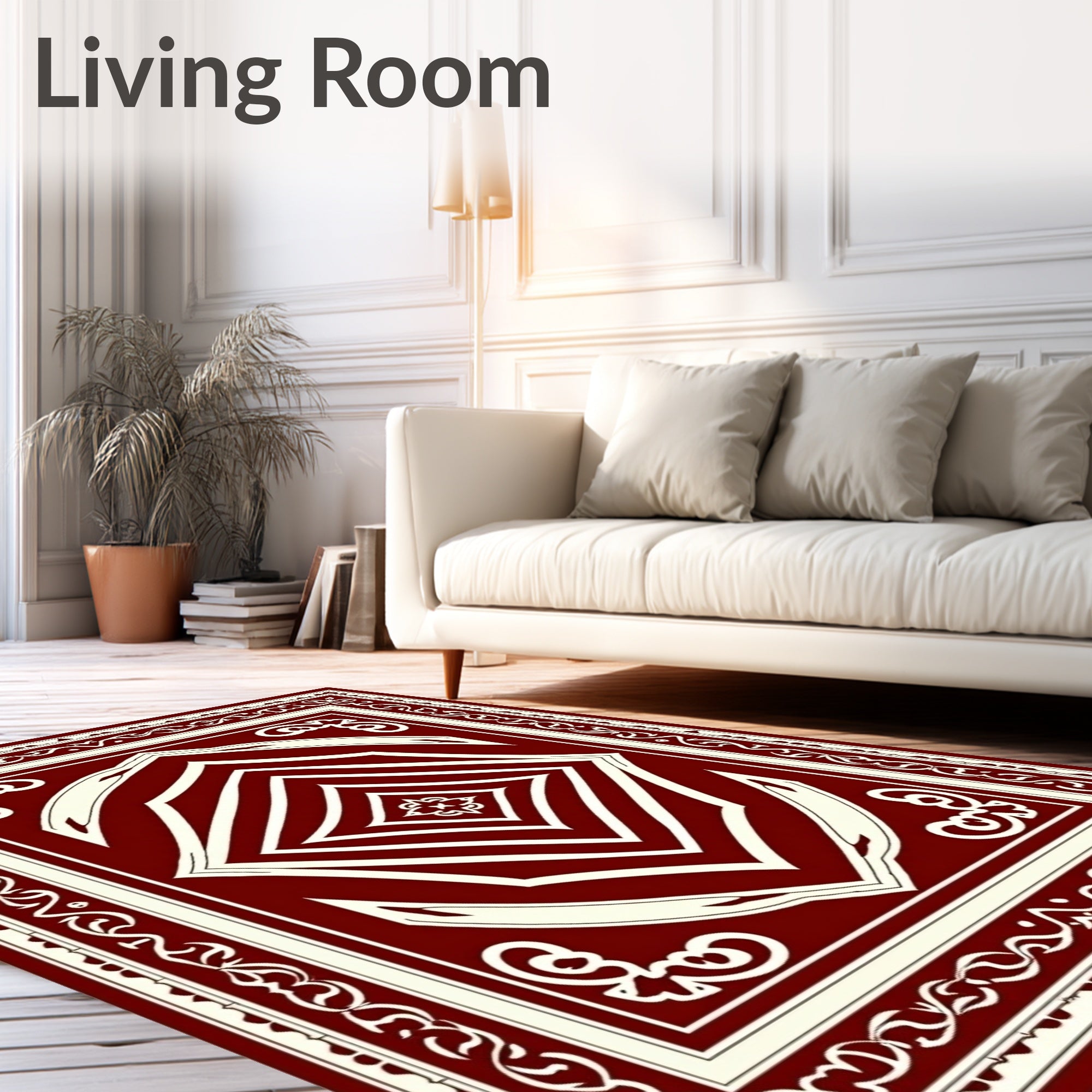 Deep Red Ivory Geometric Diamond Rug