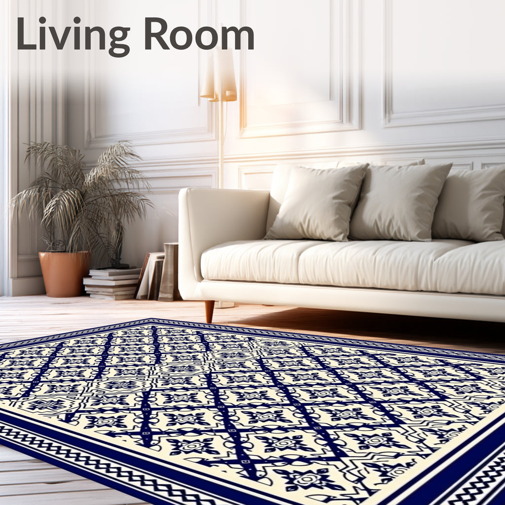 Navy Blue Intricate Geometric Medallion Rug