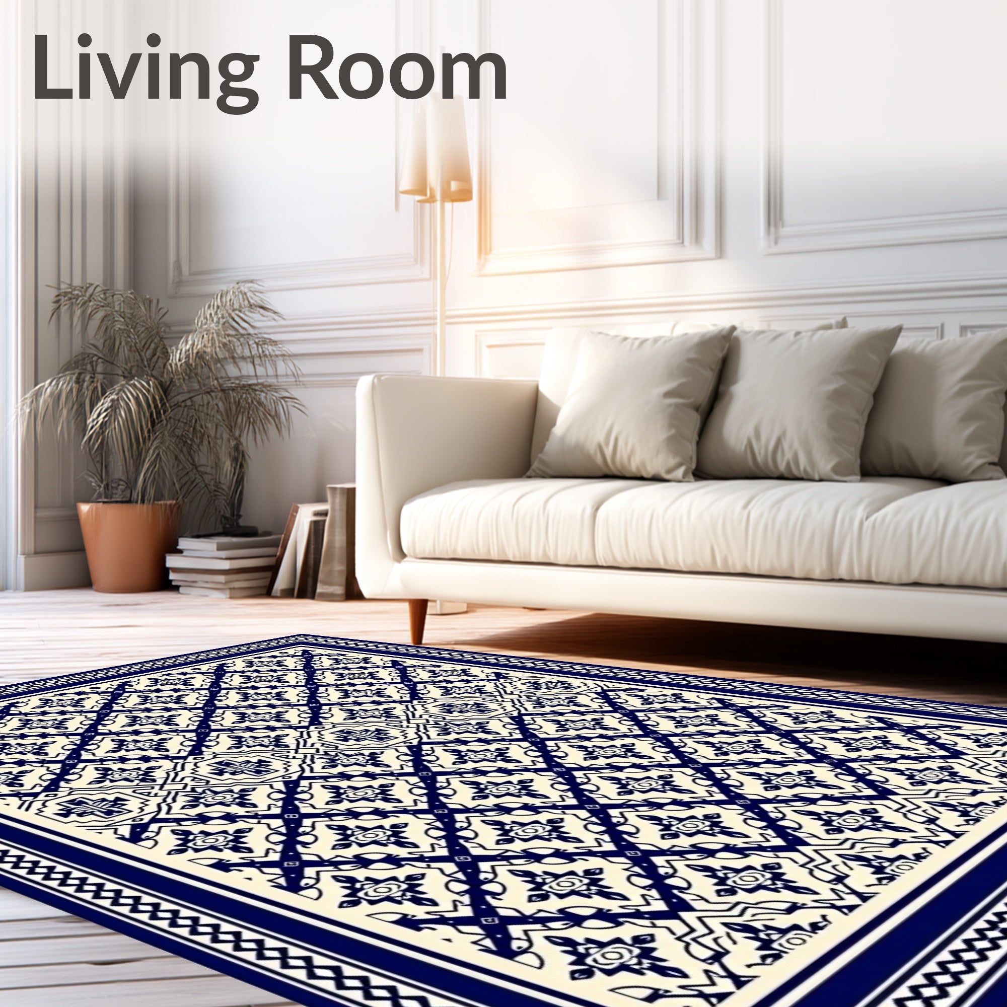 Navy Blue Intricate Geometric Medallion Rug