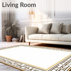 Brown Gold Greek Key Geometric Border Rug