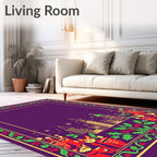 Purple Floral Whimsical Cityscape Cat Rug