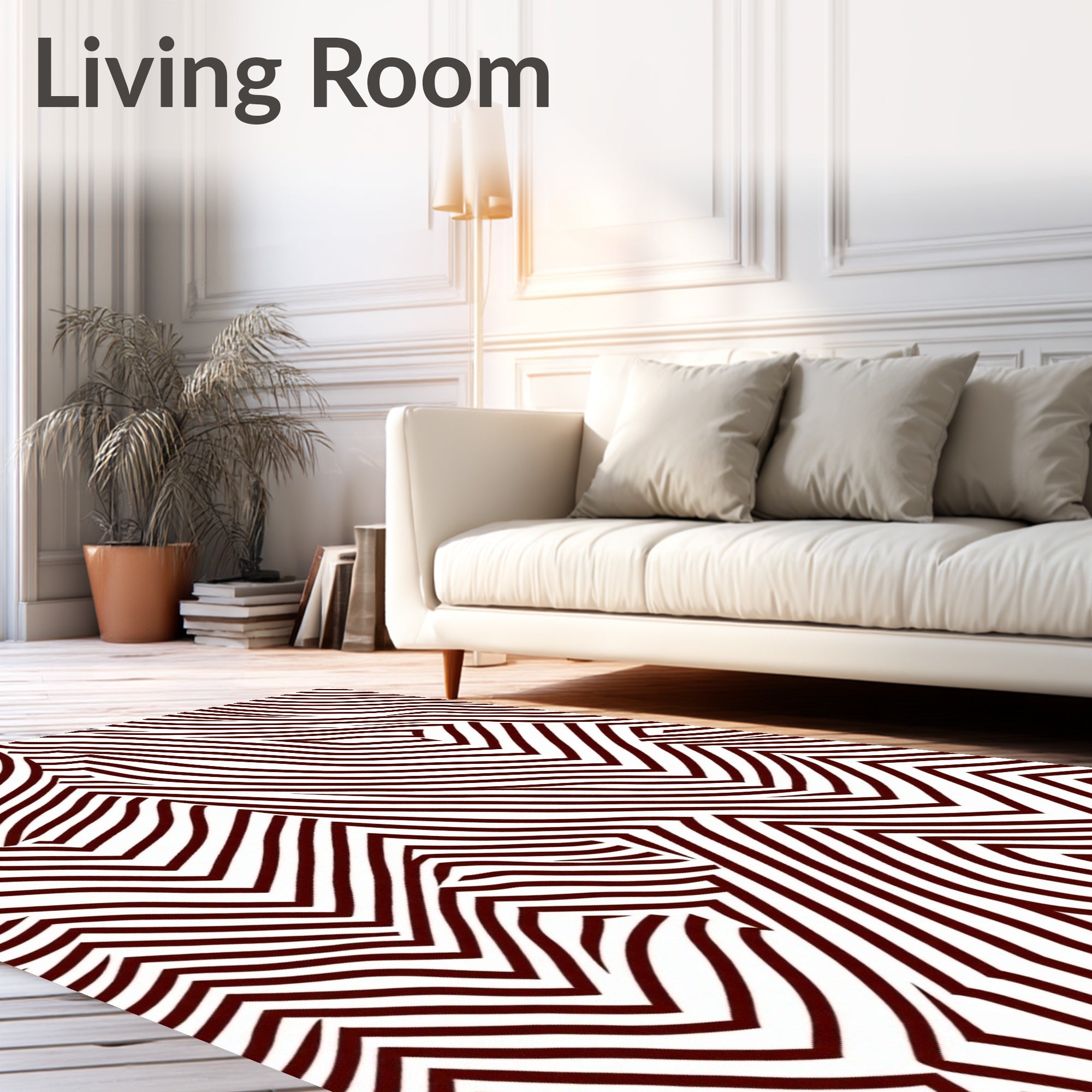 Deep Crimson Wavy Geometric Abstraction Rug
