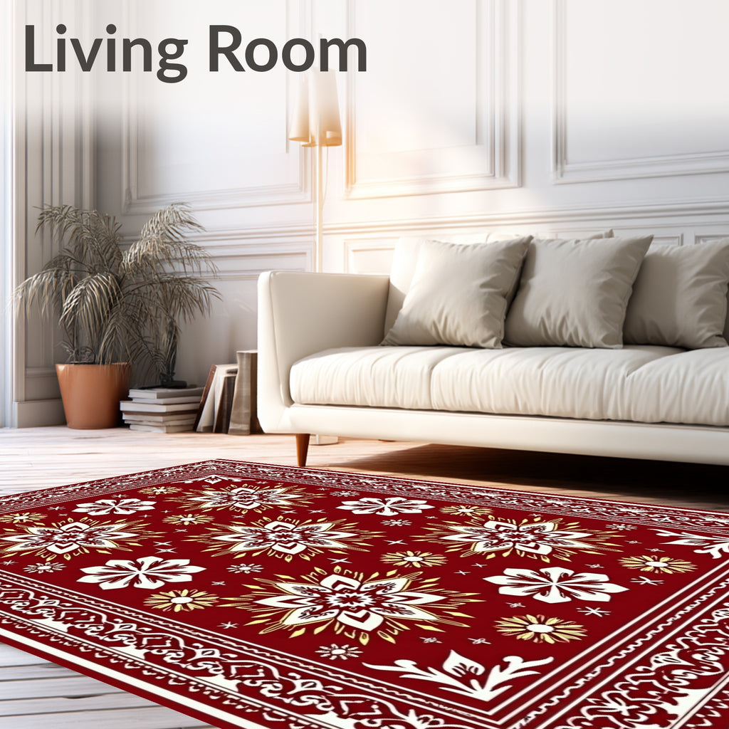 Crimson Floral Medallion Bordered Rug