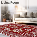 Crimson Floral Medallion Bordered Rug