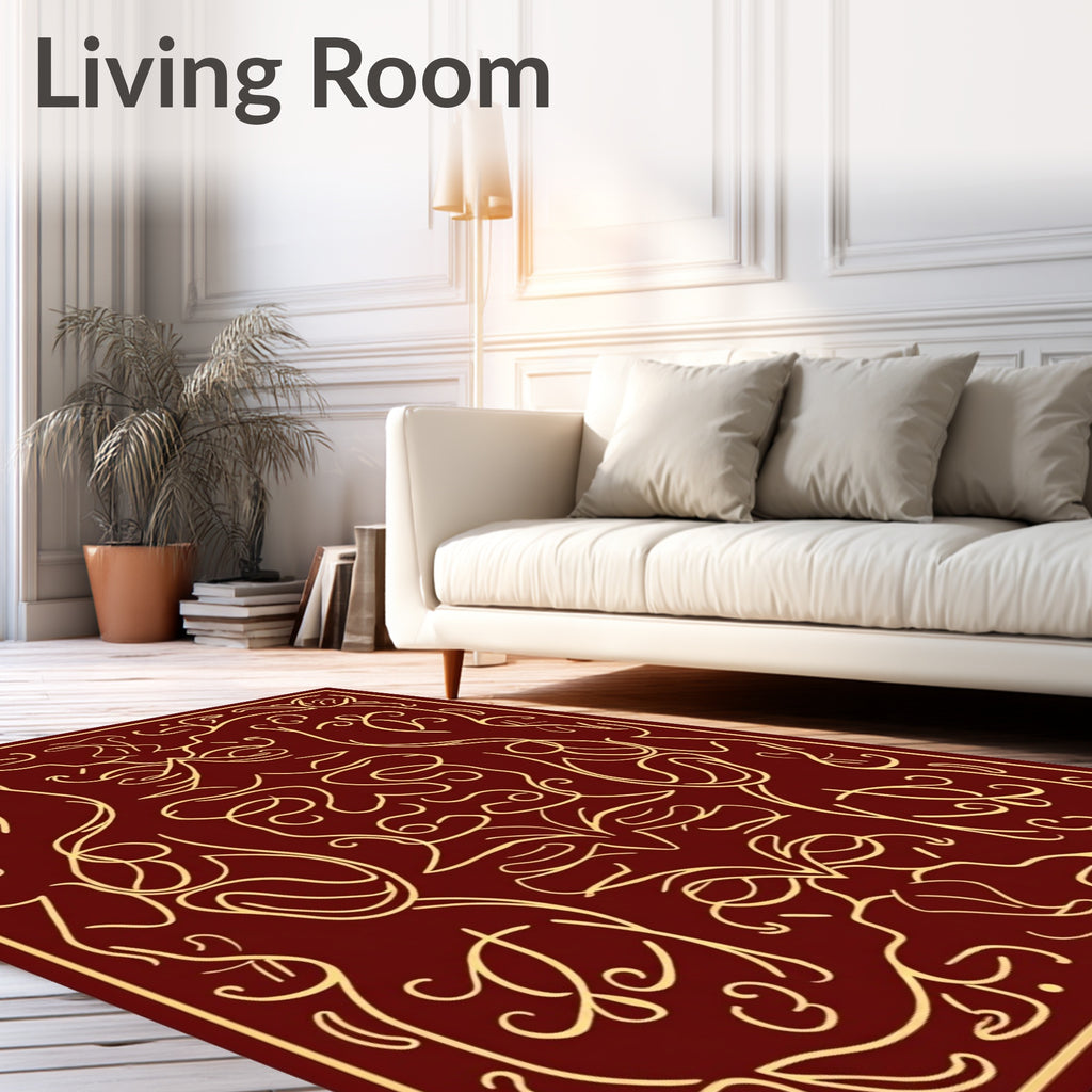 Crimson Gold Floral Scrolling Rug