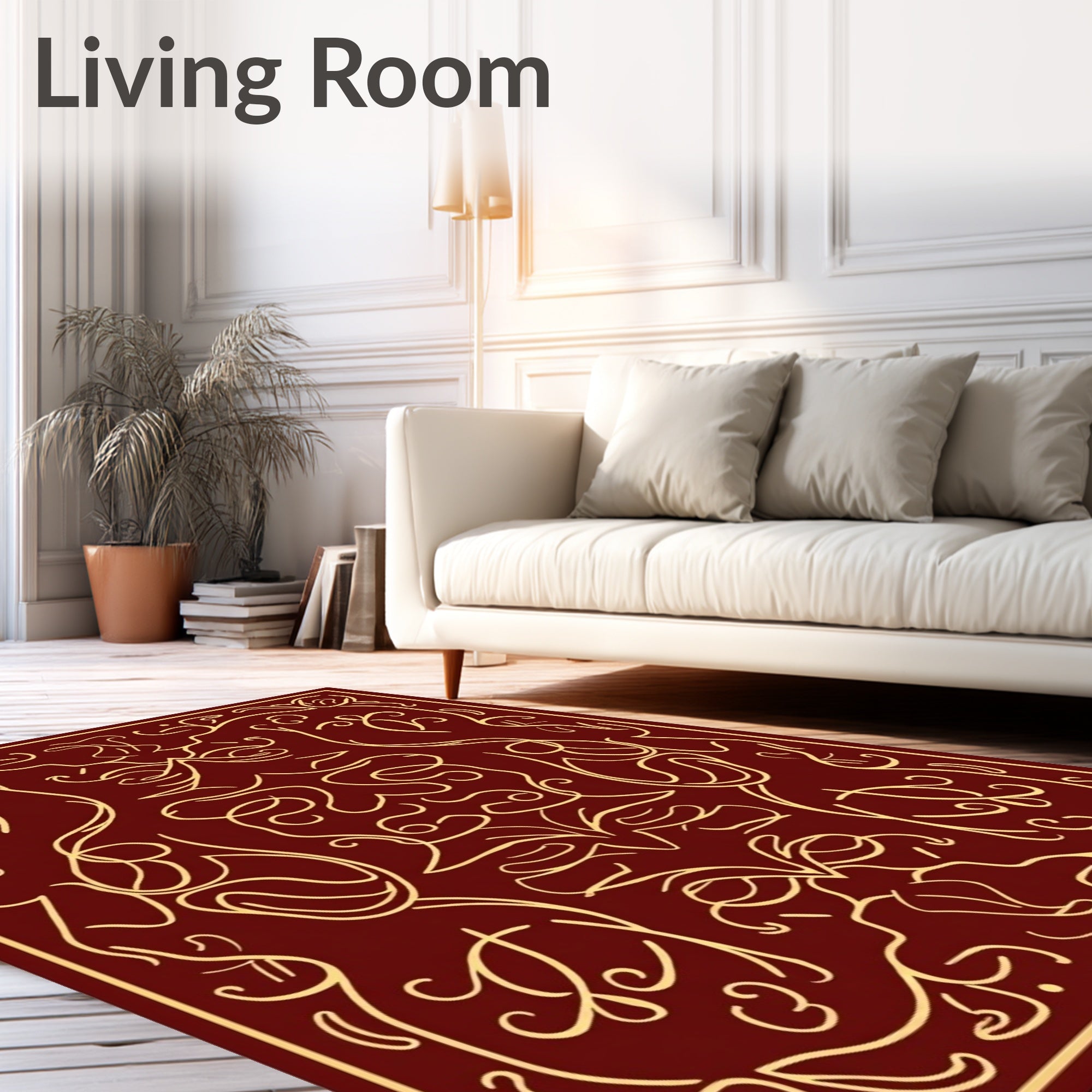 Crimson Gold Floral Scrolling Rug