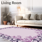Ornate Lilac Floral Scroll Frame Rug