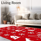 Red and White Winter Village Snowflakes Rug