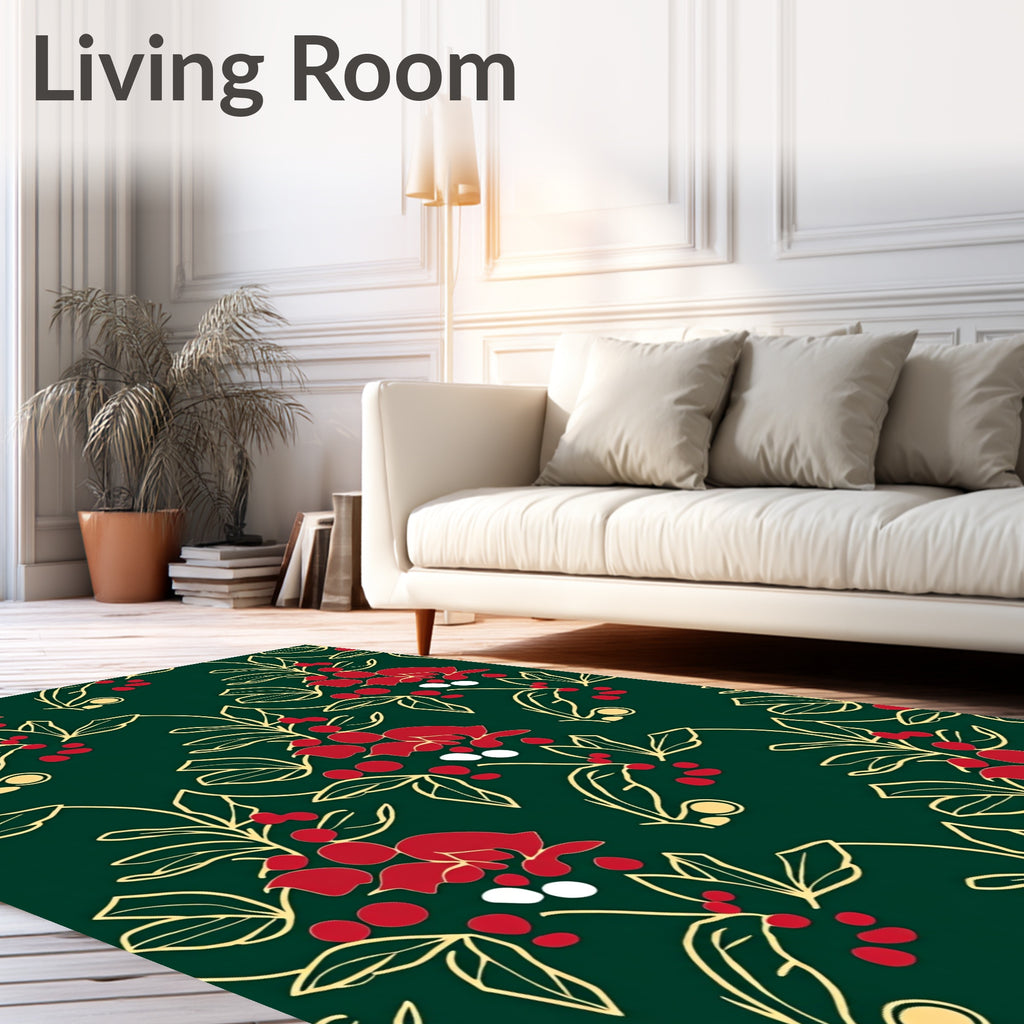 Red White Berry Branch Swirl Rug