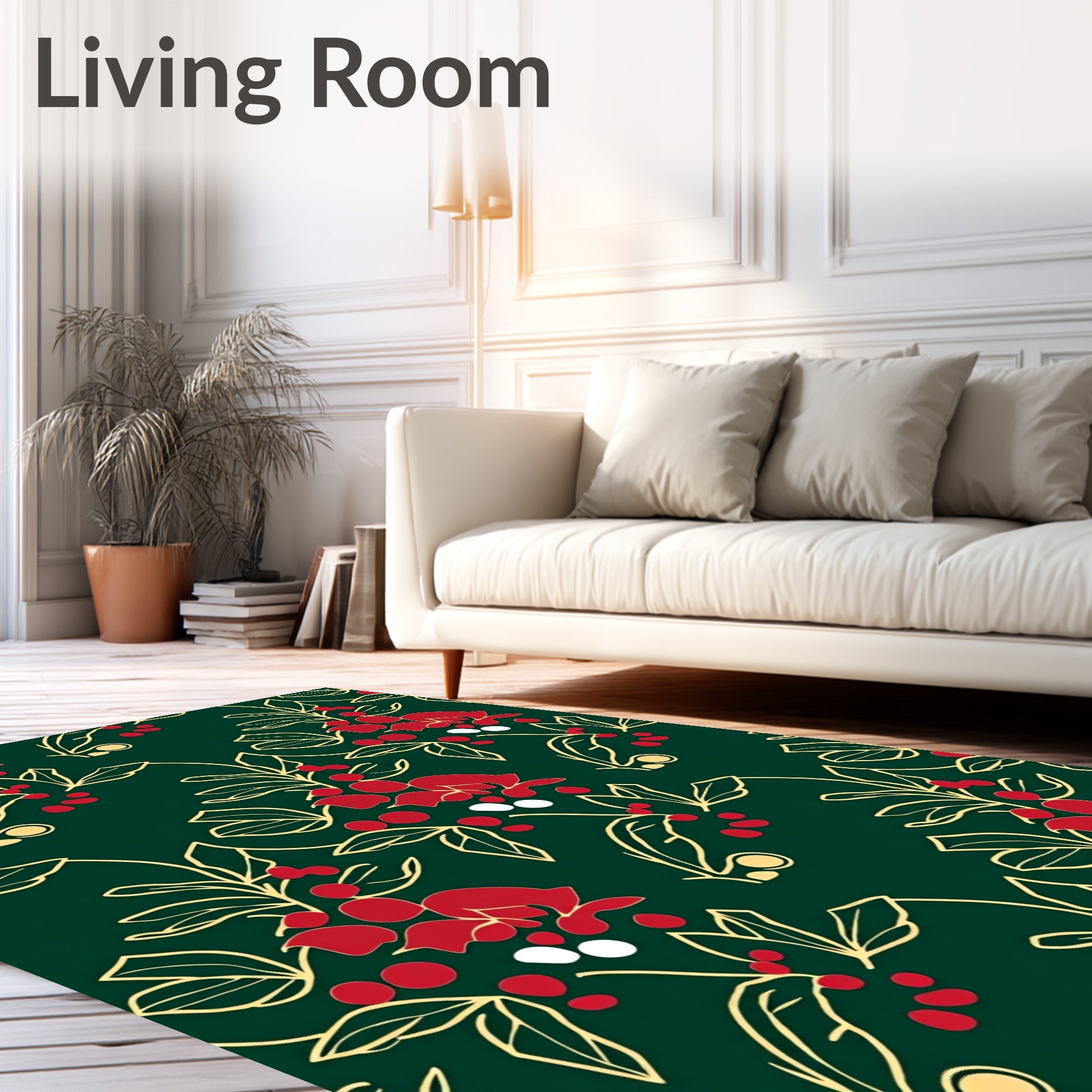Red White Berry Branch Swirl Rug