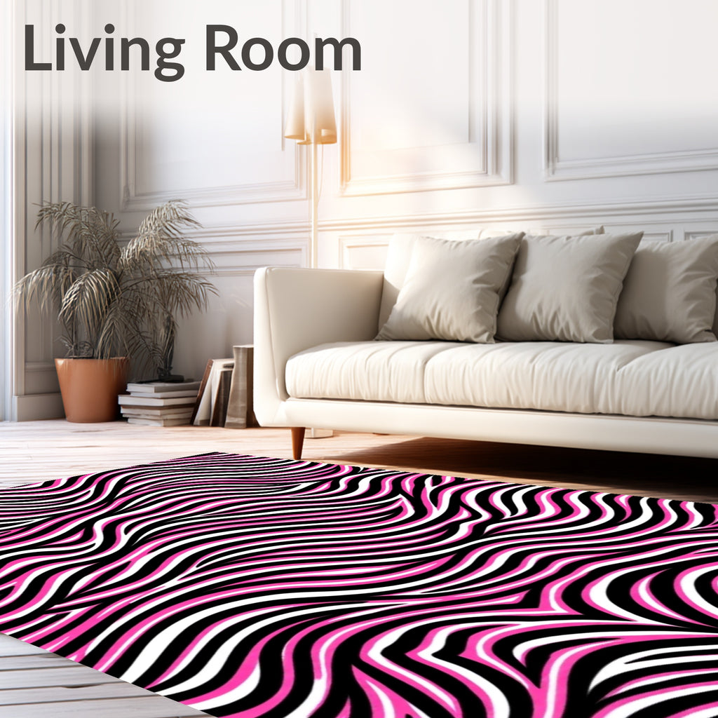 Bold Pink Black White Swirls Rug