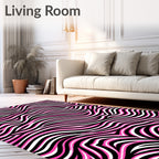 Bold Pink Black White Swirls Rug