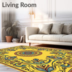 Vibrant Yellow Floral Medallion Border Rug