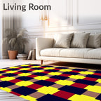 Bold Yellow Red Black Checkered Rug