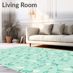 Teal Cream Whimsical Botanical Swirl Rug
