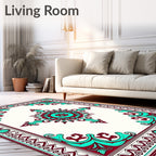 Crimson Teal Medieval Floral Frame Rug