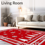 Classic Red Snowflake Forest Border Rug