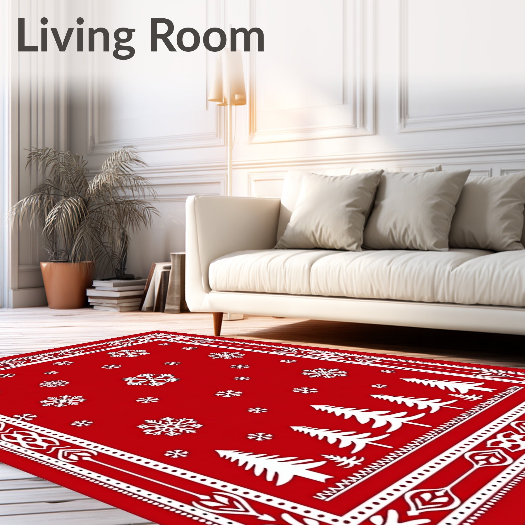 Classic Red Snowflake Forest Border Rug