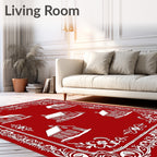 Red White Village Folk Art Rug