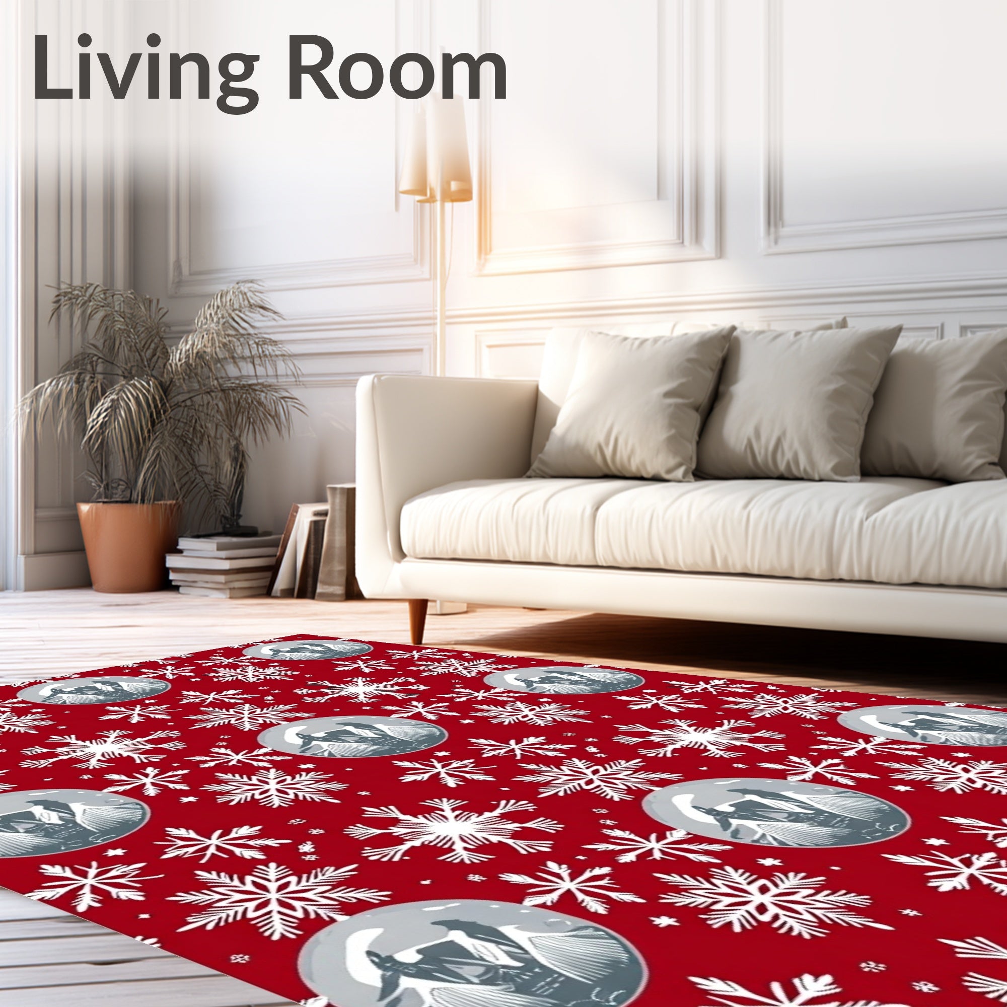 Red Snow Globe Snowflake Winter Scene Rug