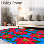 Vibrant Red Floral Tile Arrangement Rug