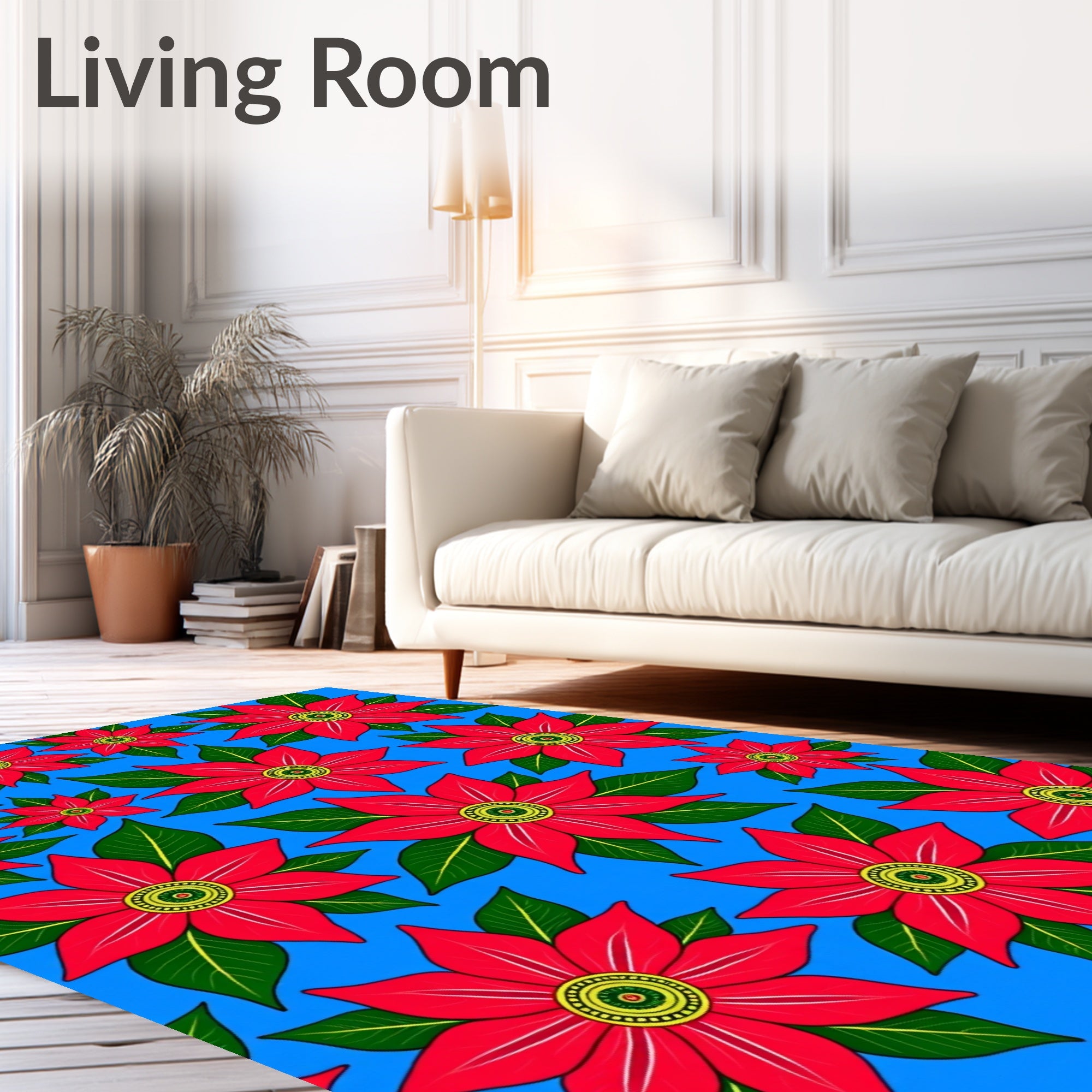 Vibrant Red Floral Tile Arrangement Rug