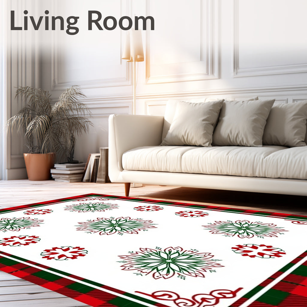 Red Green Buffalo Plaid Snowflake Mandala Rug