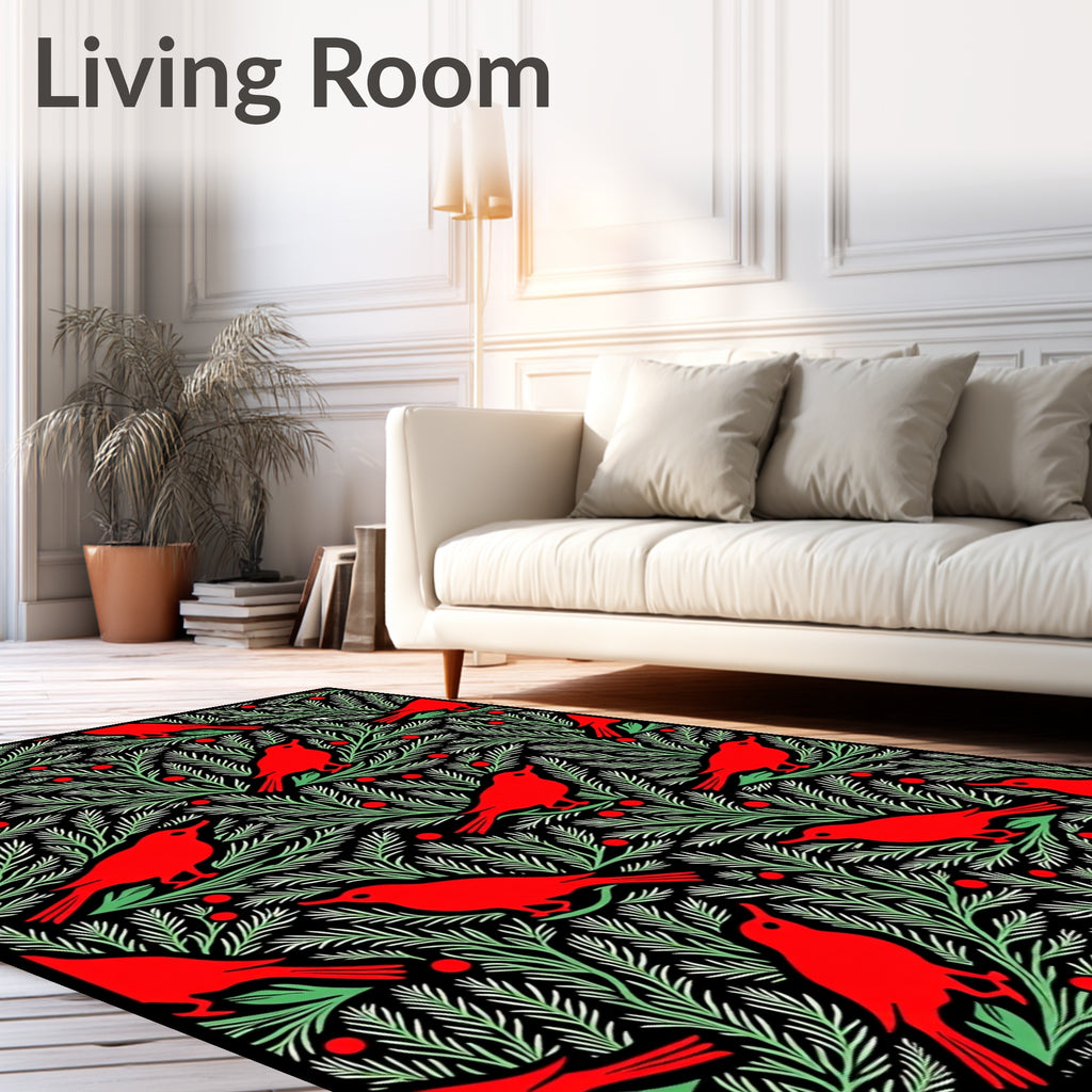 Red Robins on Evergreen Branches Rug