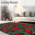 Red Robins on Evergreen Branches Rug