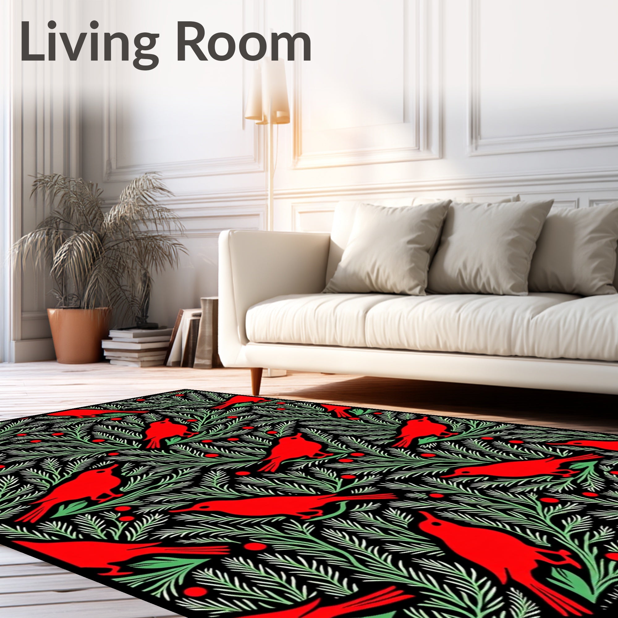 Red Robins on Evergreen Branches Rug