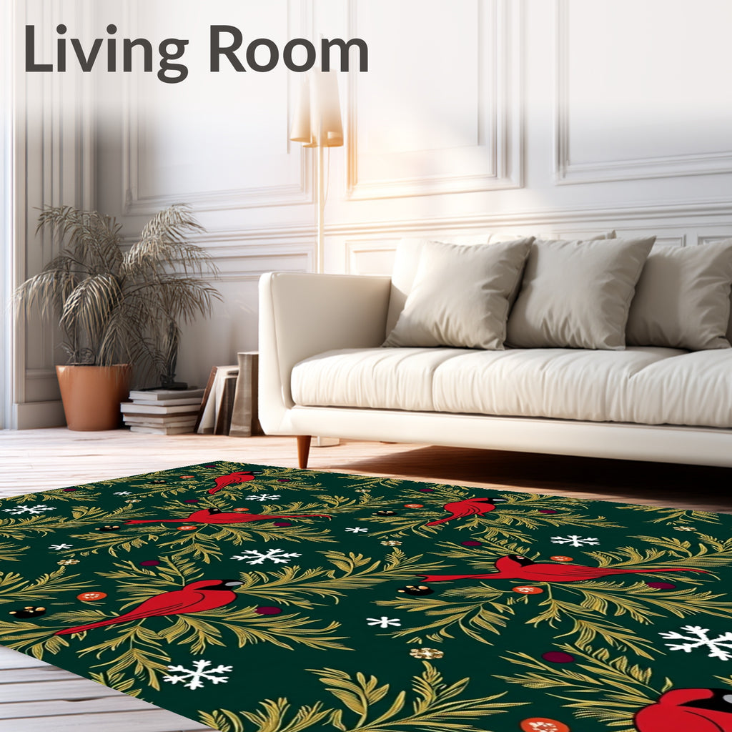 Red Cardinal Winter Nature Scene Rug