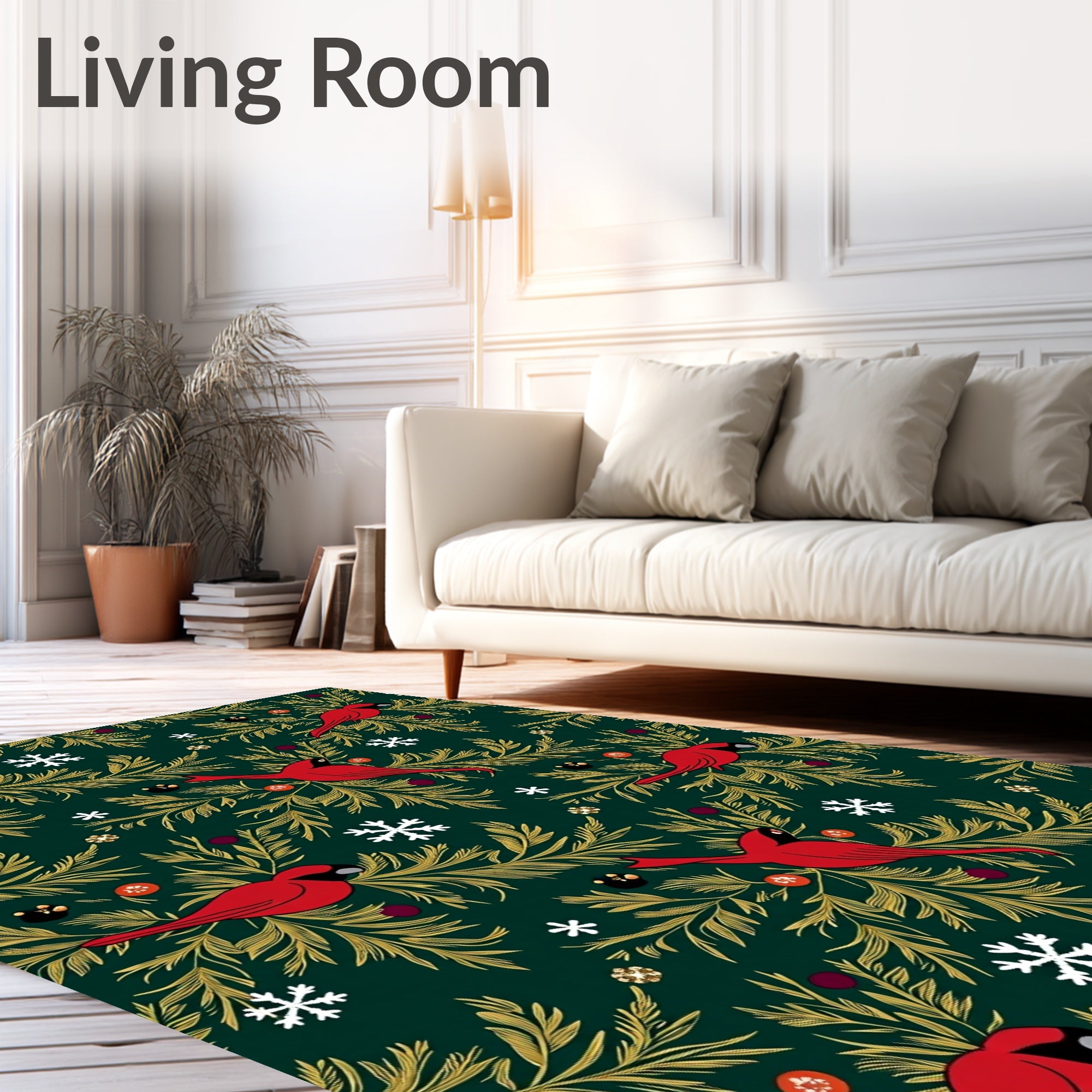 Red Cardinal Winter Nature Scene Rug