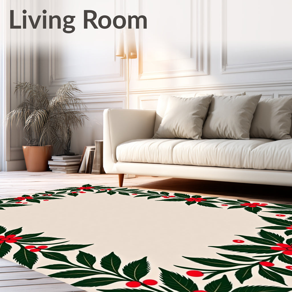 Festive Red Holly Border Rug