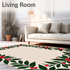 Festive Red Holly Border Rug