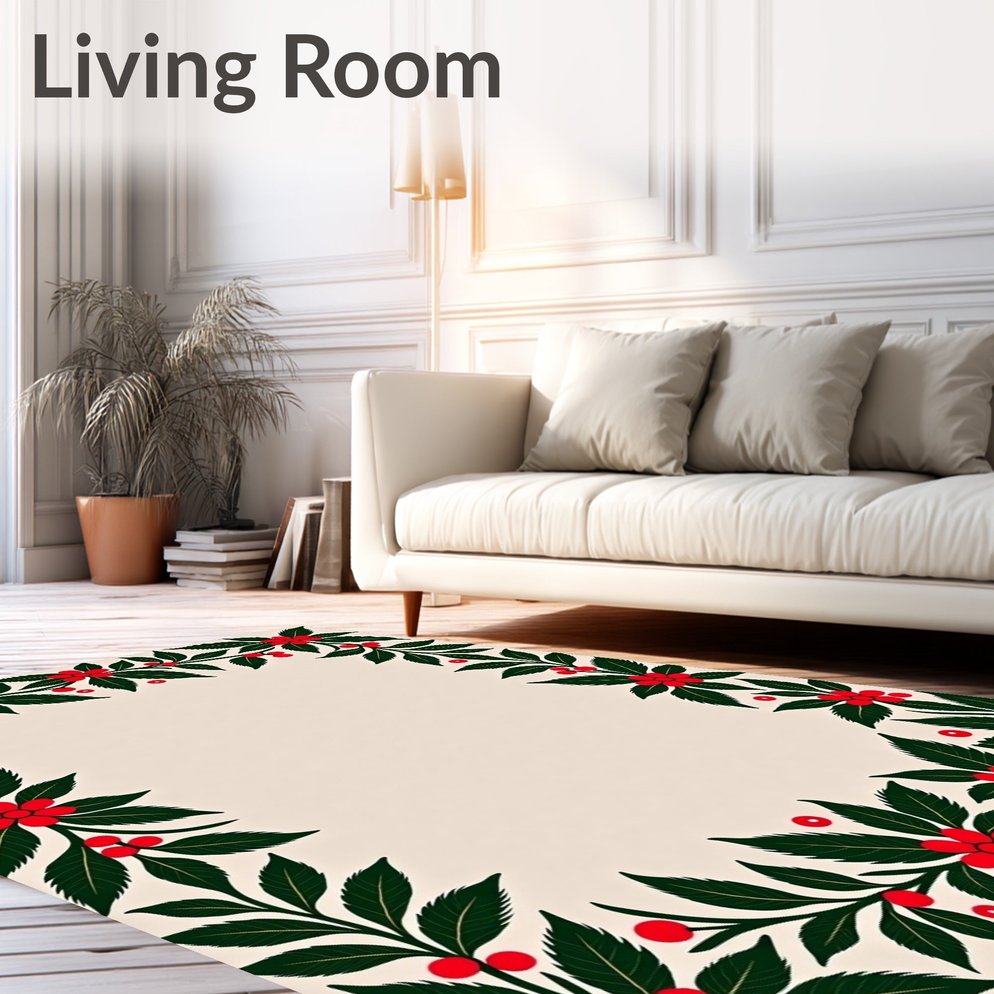 Festive Red Holly Border Rug