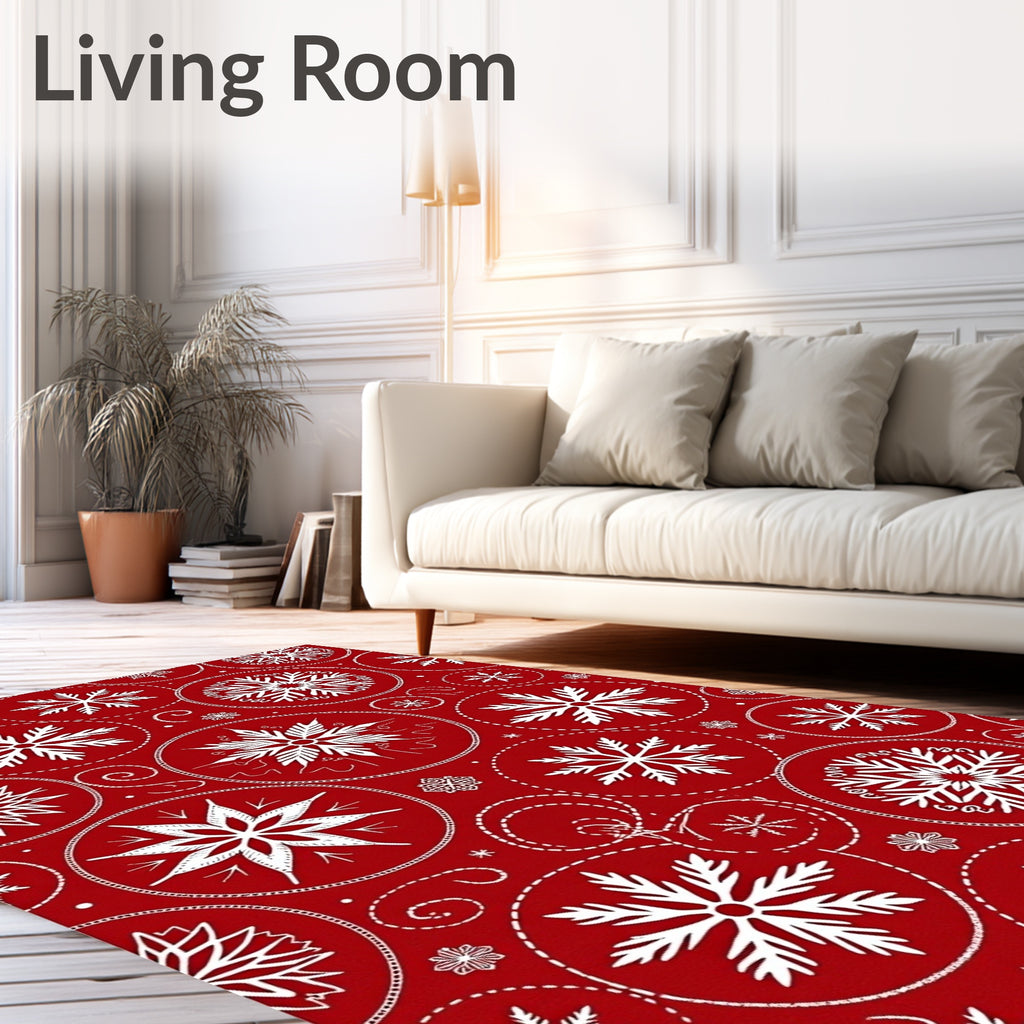 Crimson Snowflakes Within Circles Rug