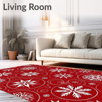 Crimson Snowflakes Within Circles Rug